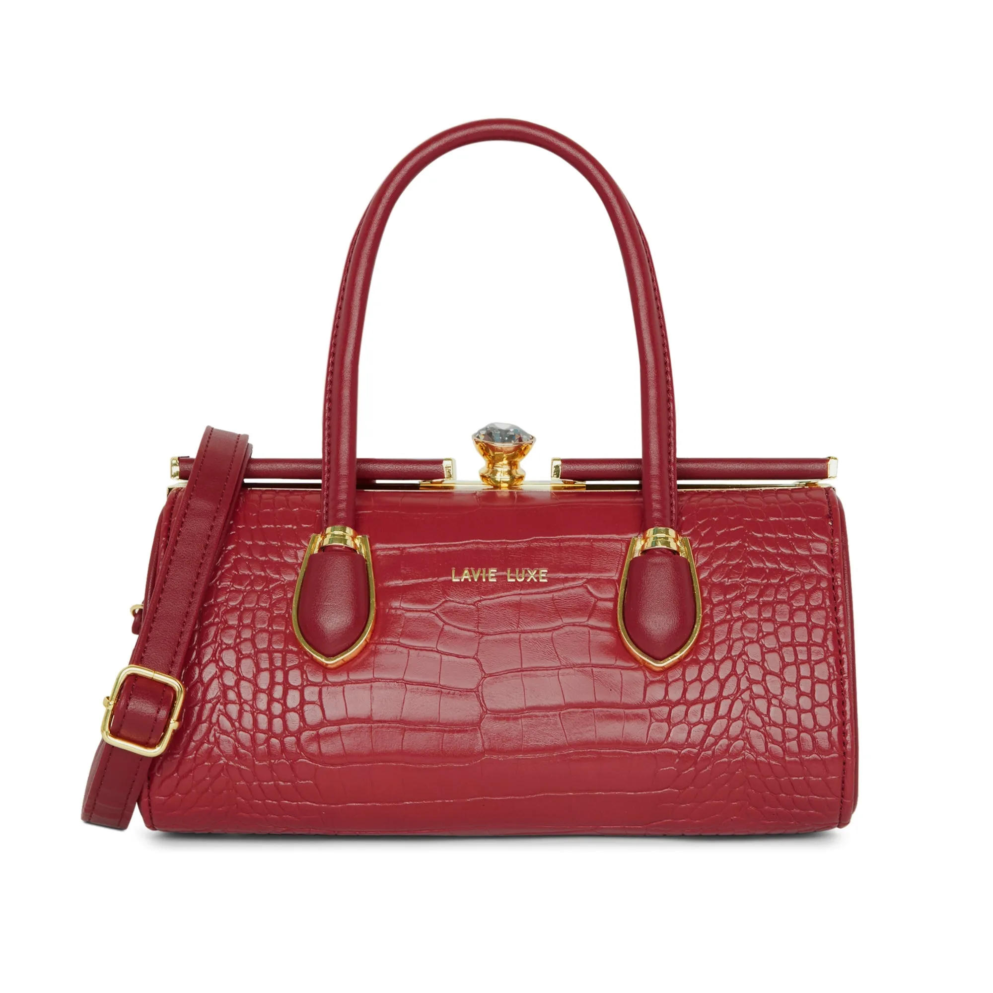 Lavie Luxe Dark Red Medium Women's Dazzle Frame Satchel Bag