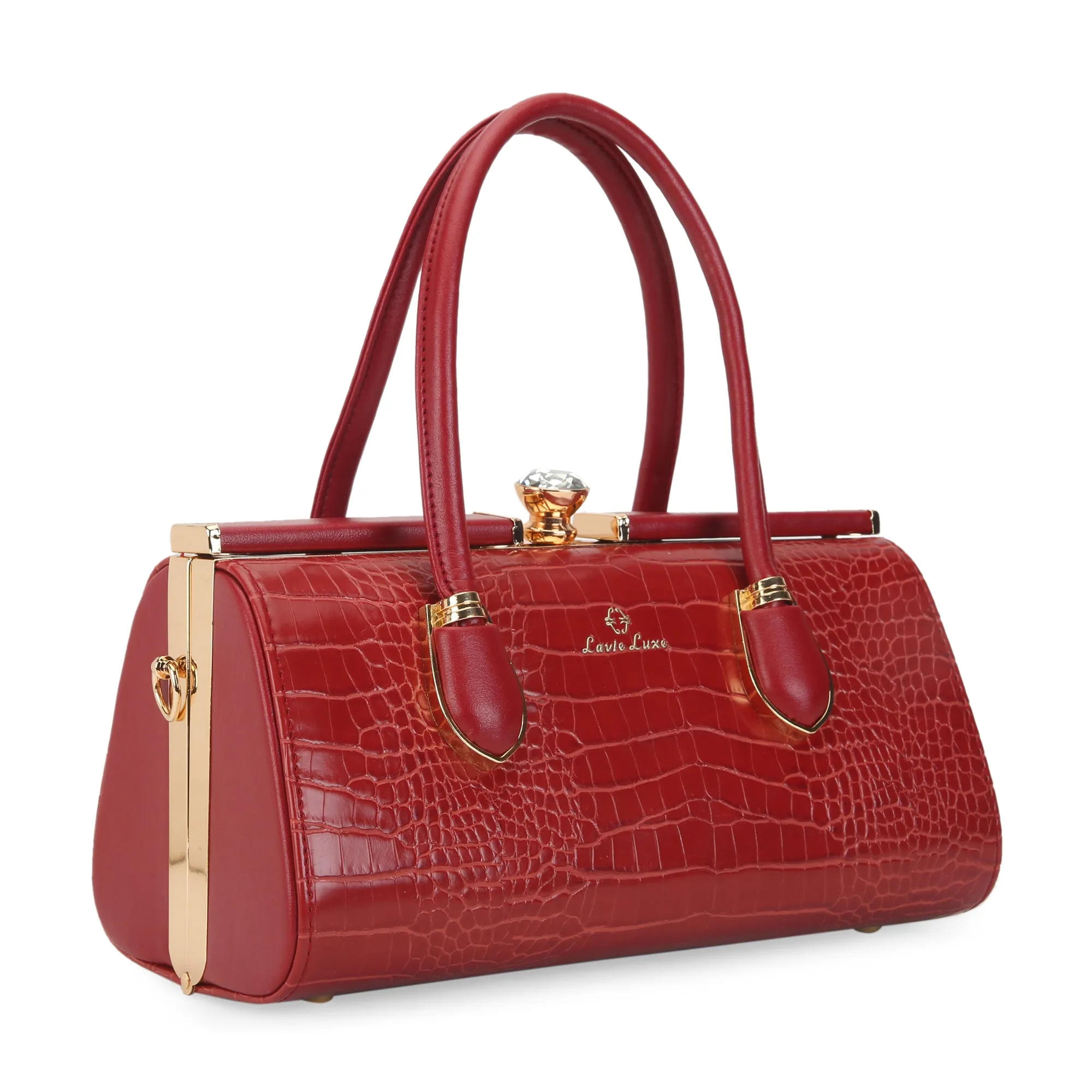 Lavie Luxe Dark Red Medium Women's Dazzle Frame Satchel Bag