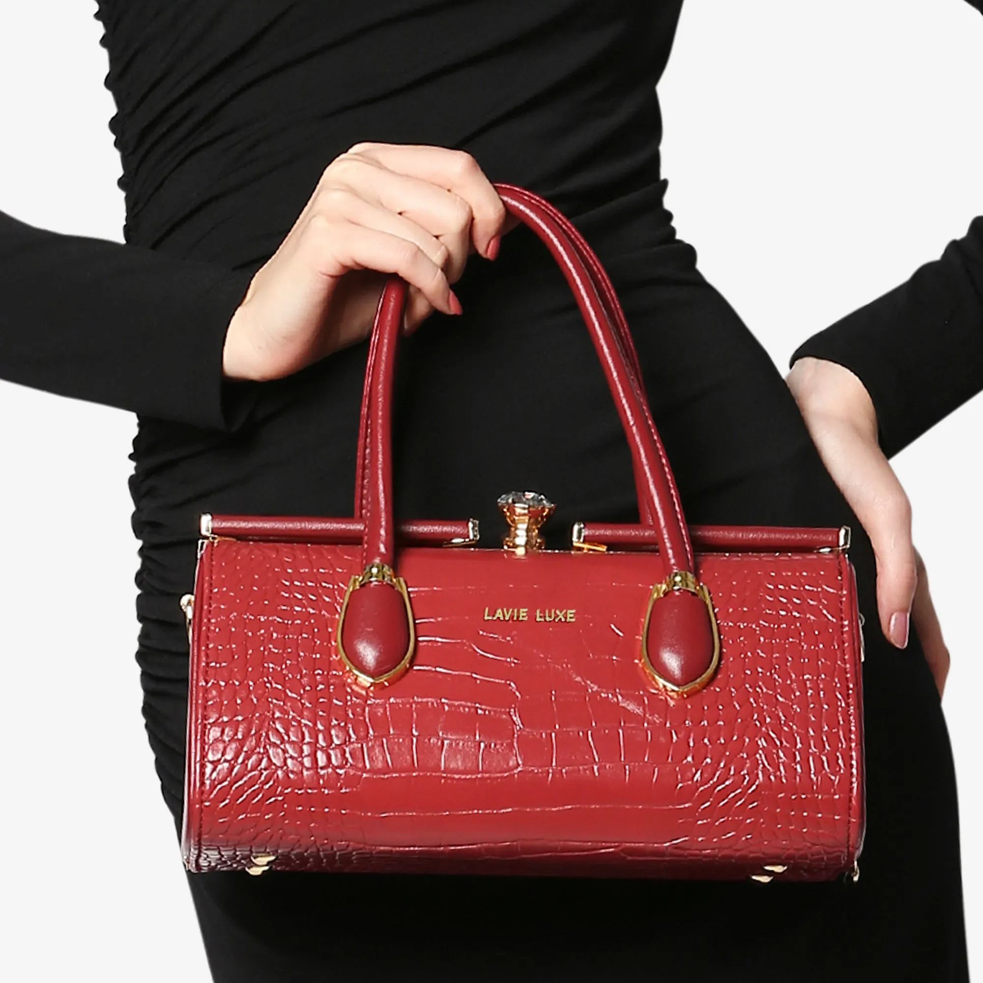 Lavie Luxe Dark Red Medium Women's Dazzle Frame Satchel Bag