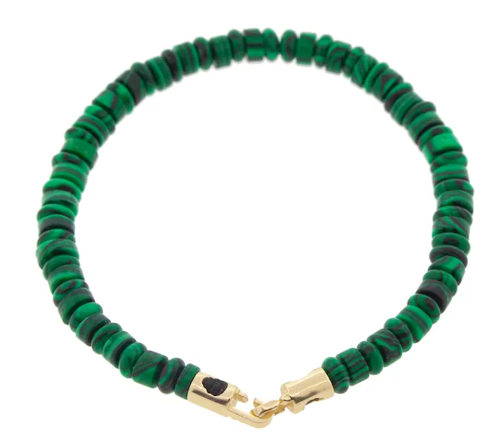 Malachite Bead Bracelet with Hook Clasp