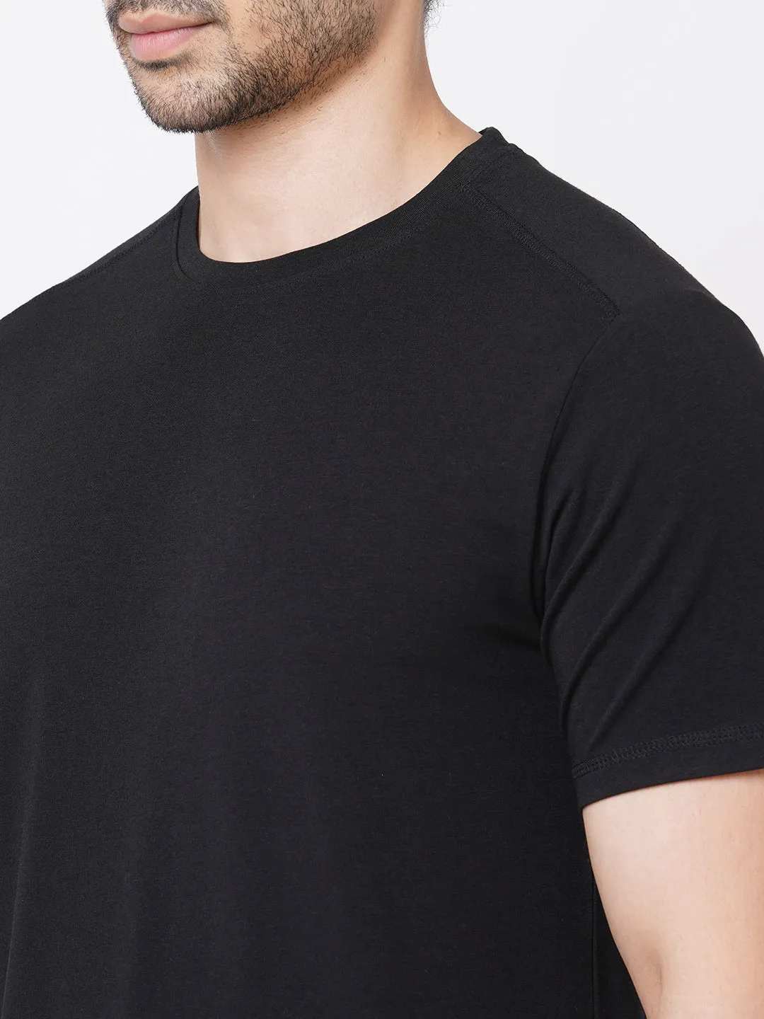 Men's Black Cotton Bamboo Elastane Regular Fit Tshirt