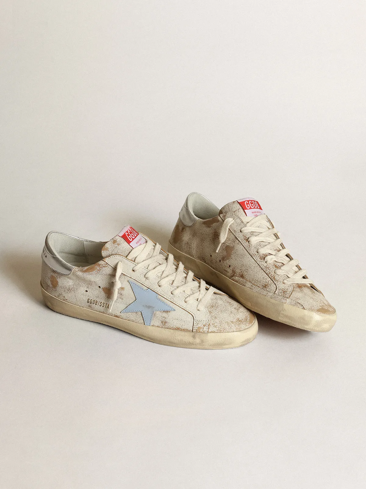 Men's Super-Star with star in smoky light blue leather and silver heel