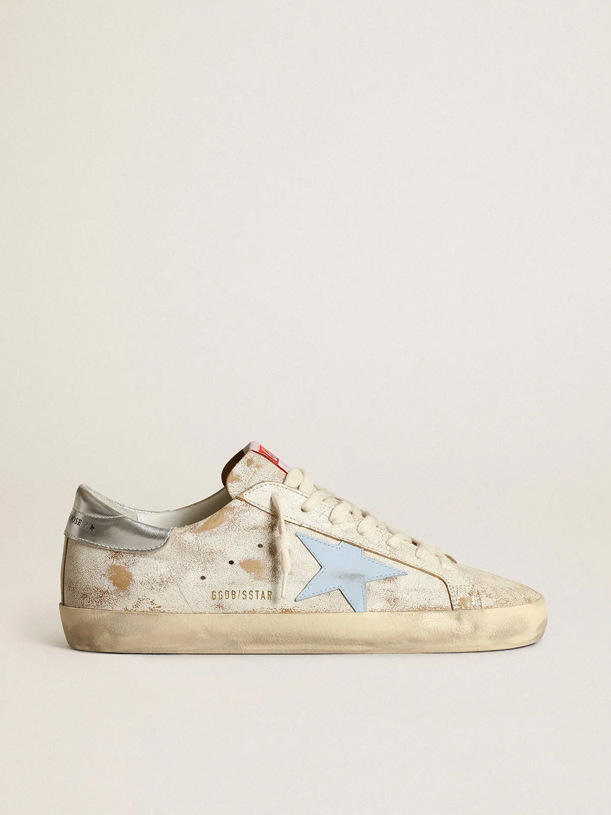 Men's Super-Star with star in smoky light blue leather and silver heel