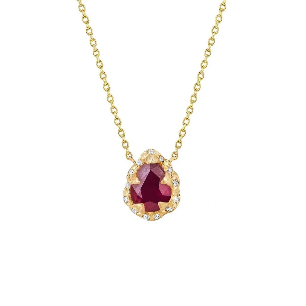 Micro Queen Water Drop Ruby Necklace with Sprinkled Diamonds