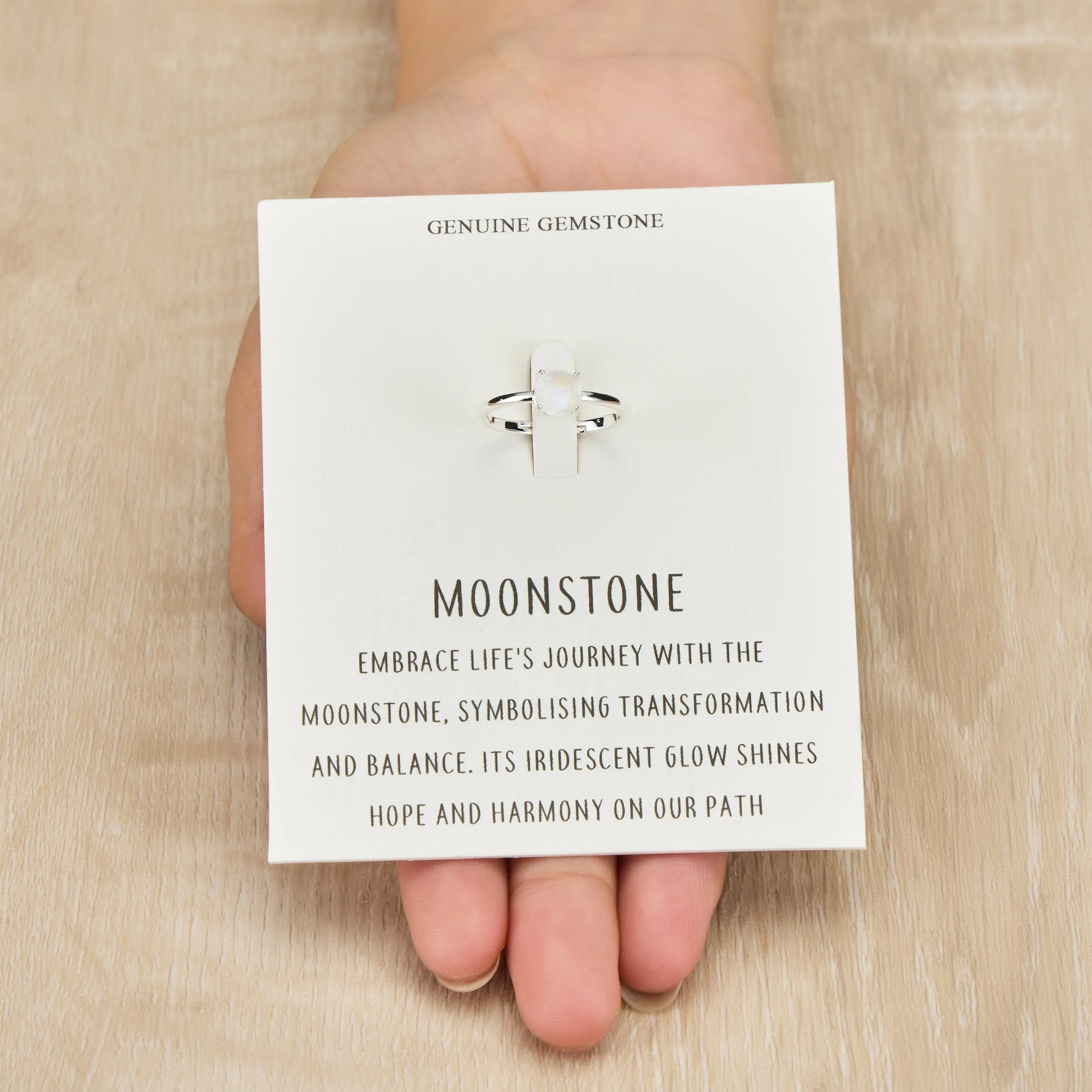 Moonstone Adjustable Ring with Quote Card