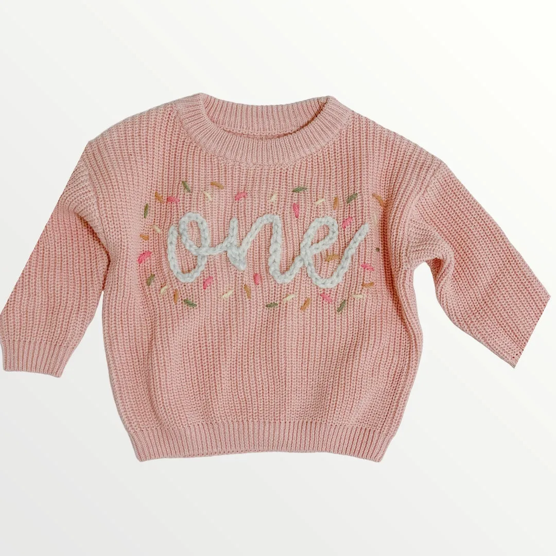 ONE Hand-embroidered Chunky Sweater - Pink