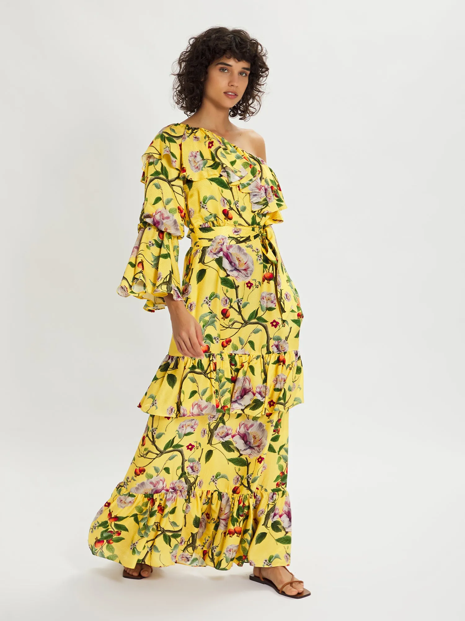 Penelope Peony Silk Maxi Dress – Yellow