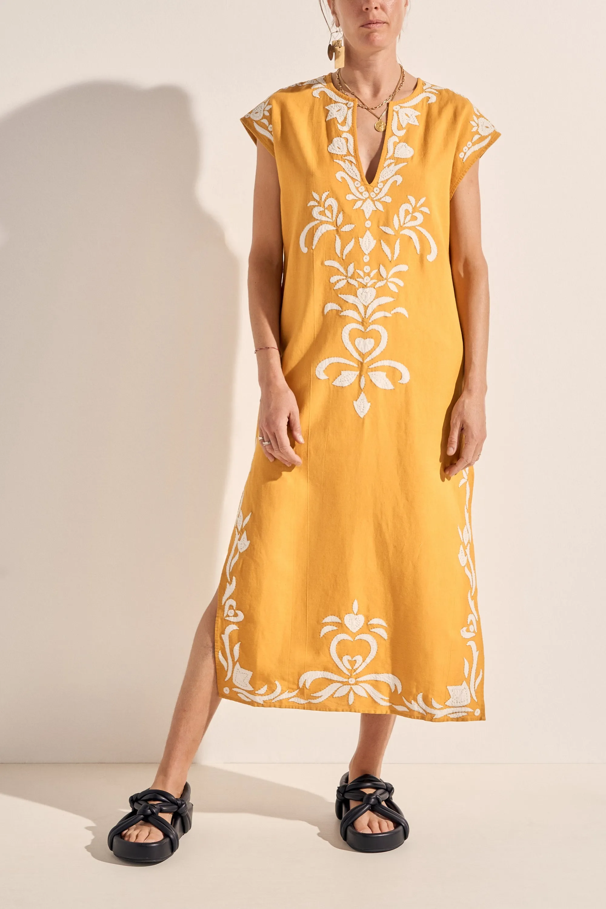 Phanes Golden Yellow Applique Caftan