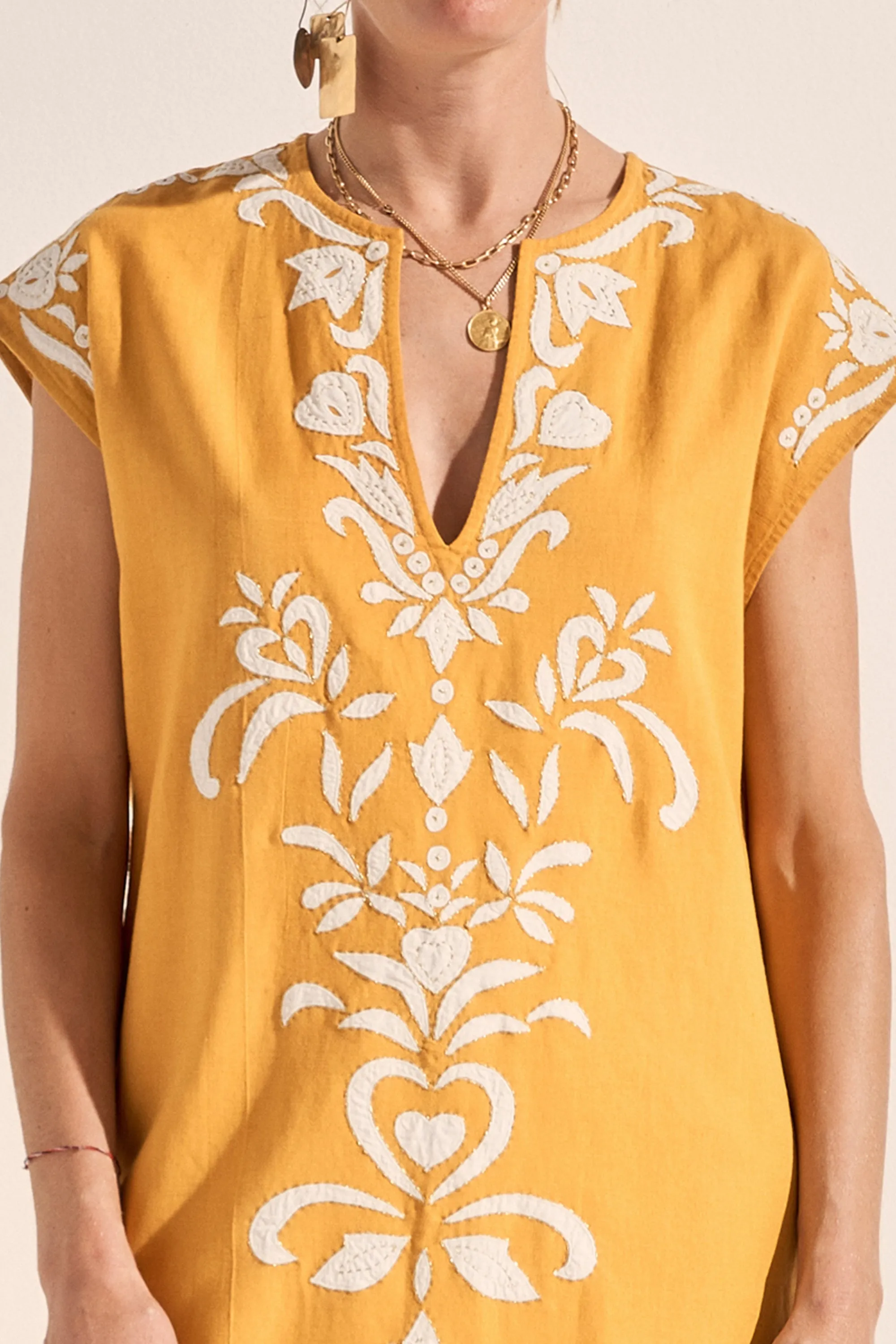 Phanes Golden Yellow Applique Caftan