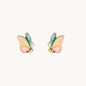 Rainbow Butterfly Gold Stud Earrings