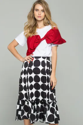 Red Crepe Textured Fabric Bow Over White T-Shirt