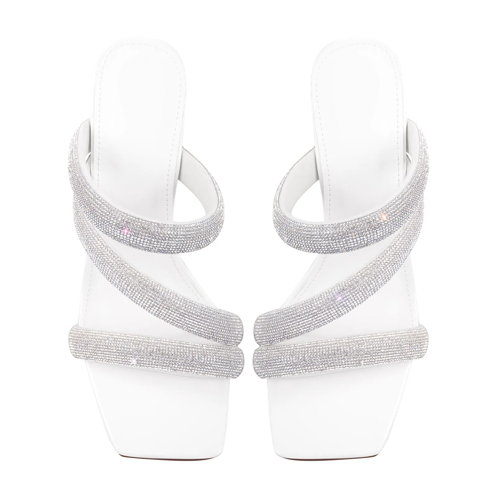 Rhinestone Strappy Slip on Chunky Heels Sandals