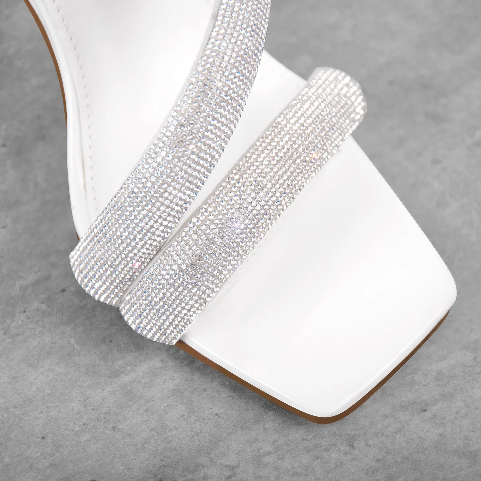 Rhinestone Strappy Slip on Chunky Heels Sandals