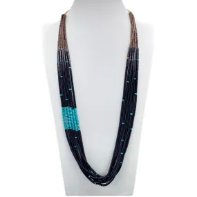 Royston Turquoise and Black Jet Six Strand Heishi Necklace