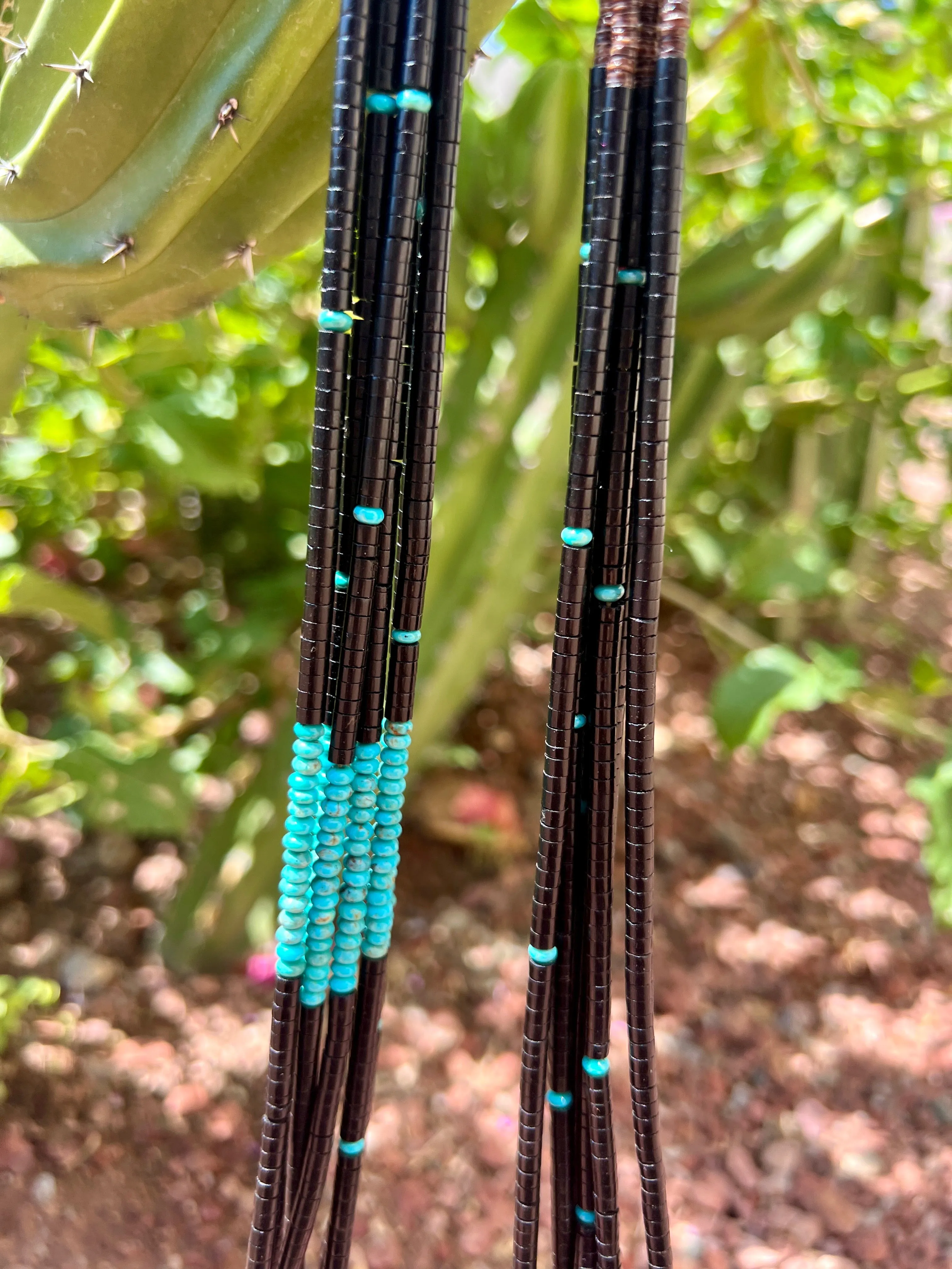 Royston Turquoise and Black Jet Six Strand Heishi Necklace