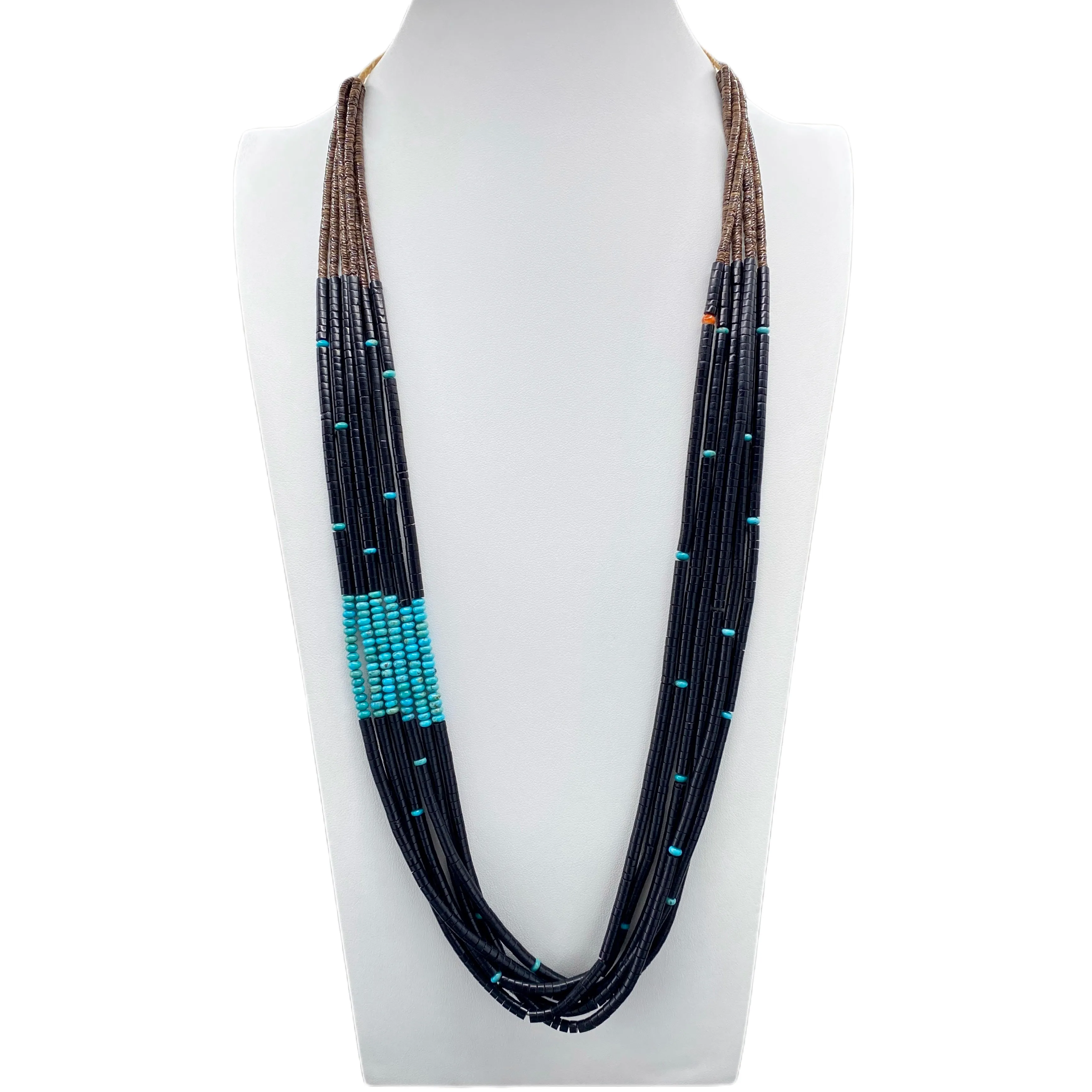 Royston Turquoise and Black Jet Six Strand Heishi Necklace