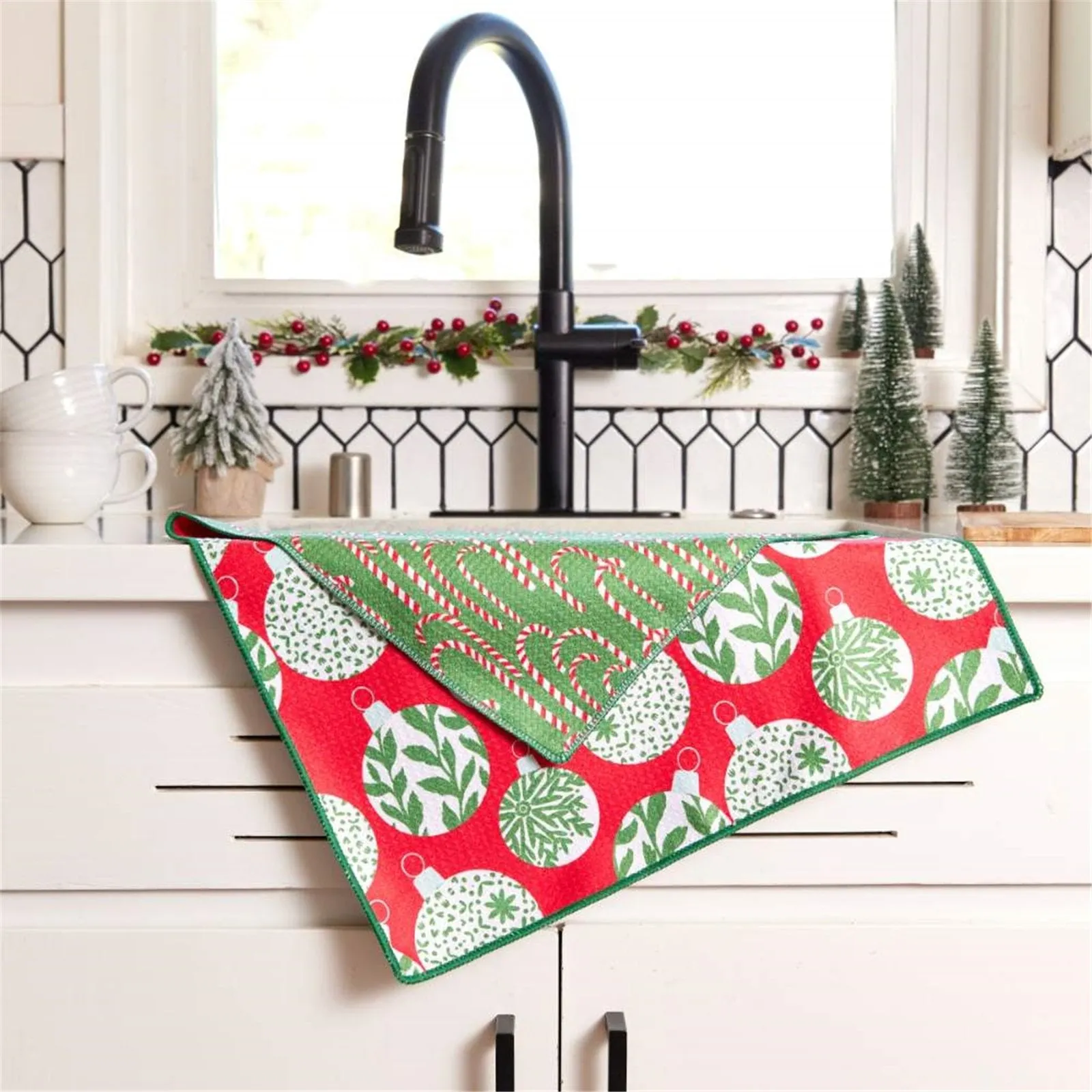 Scandi Ornaments blu Kitchen Tea Towel-DBL