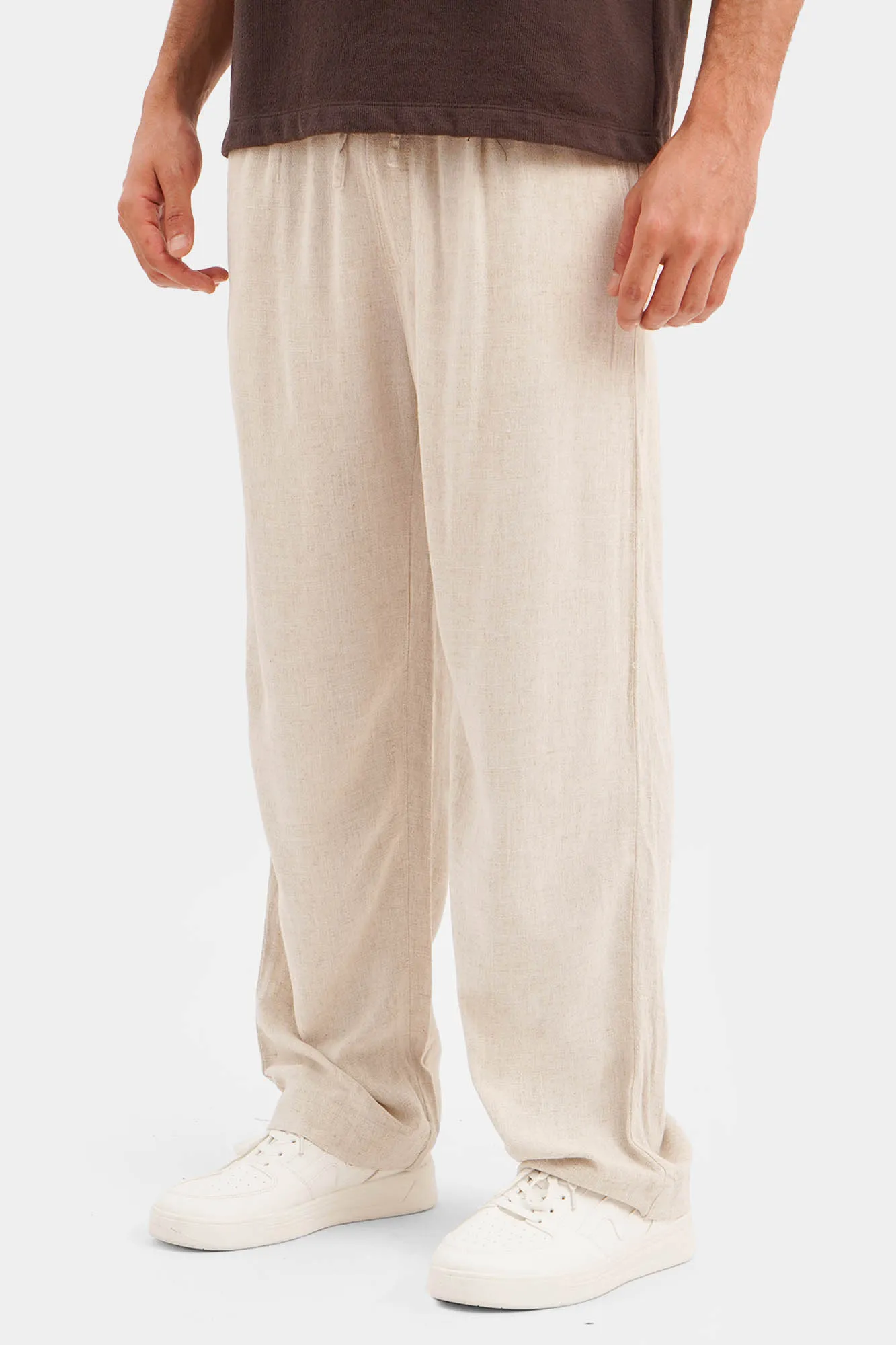 Straight Fit Linen Pull-On Trousers