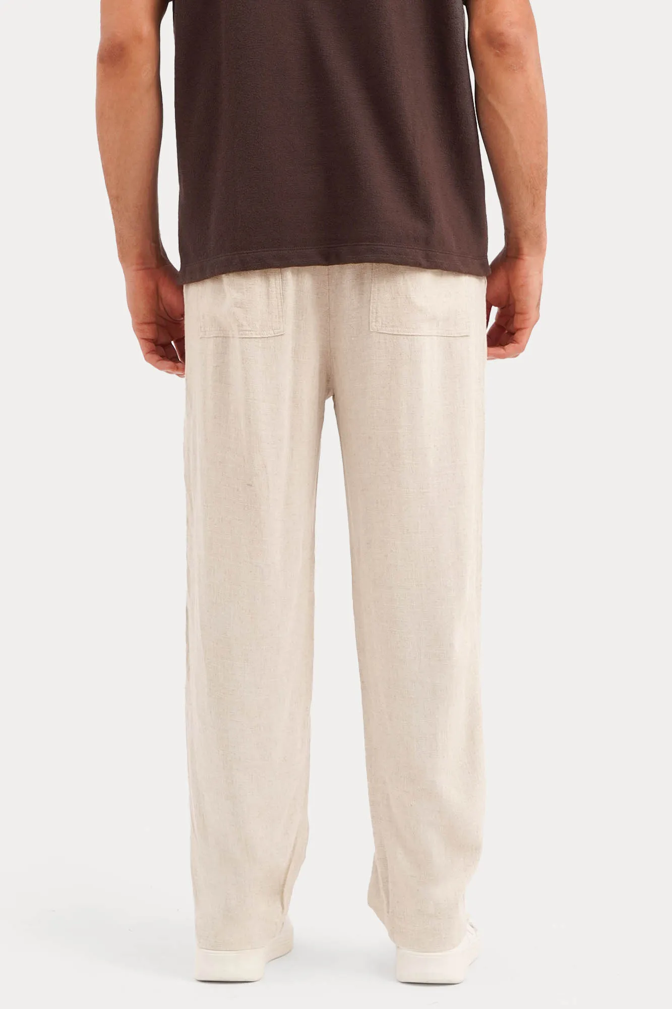 Straight Fit Linen Pull-On Trousers