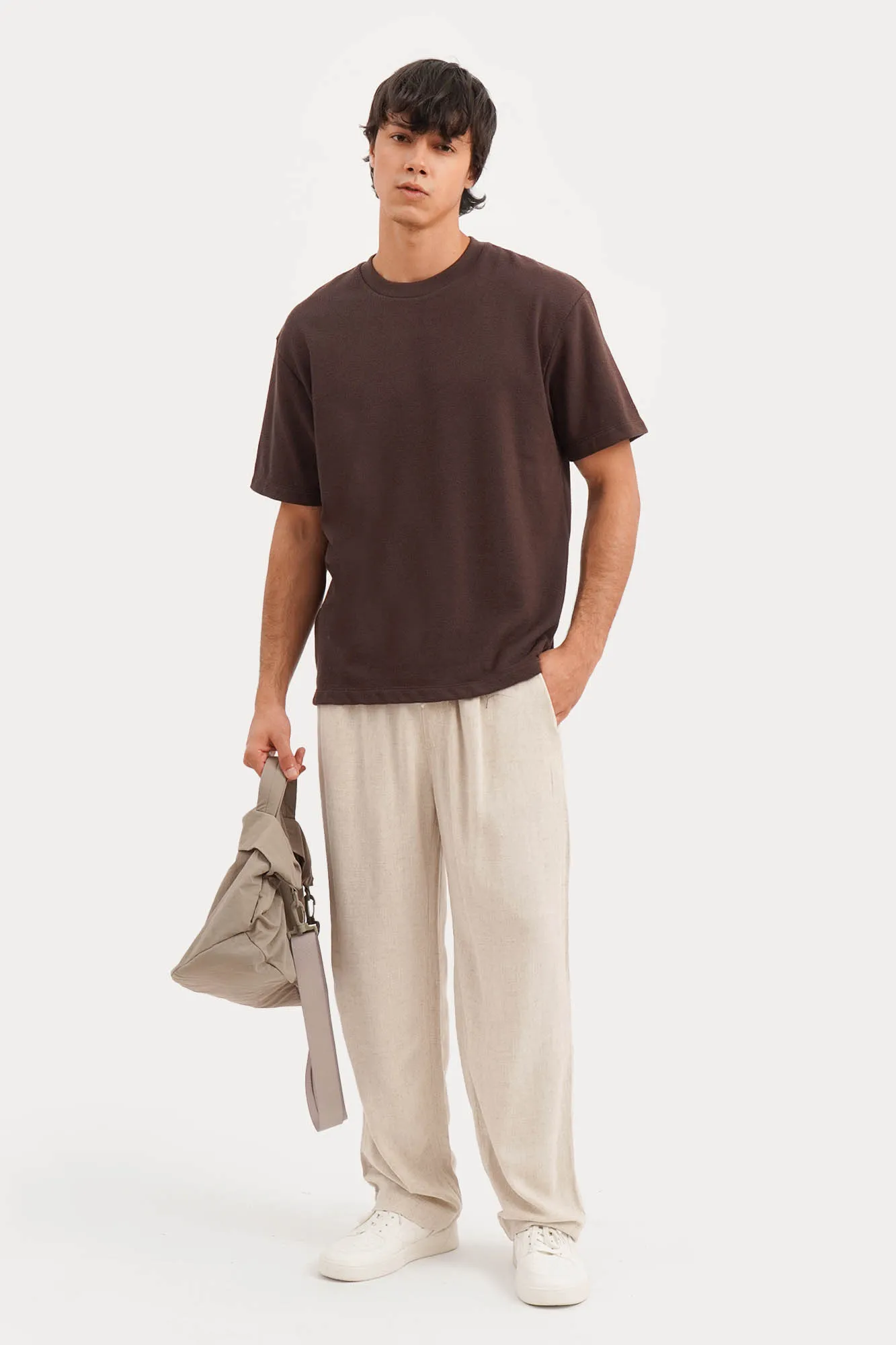 Straight Fit Linen Pull-On Trousers