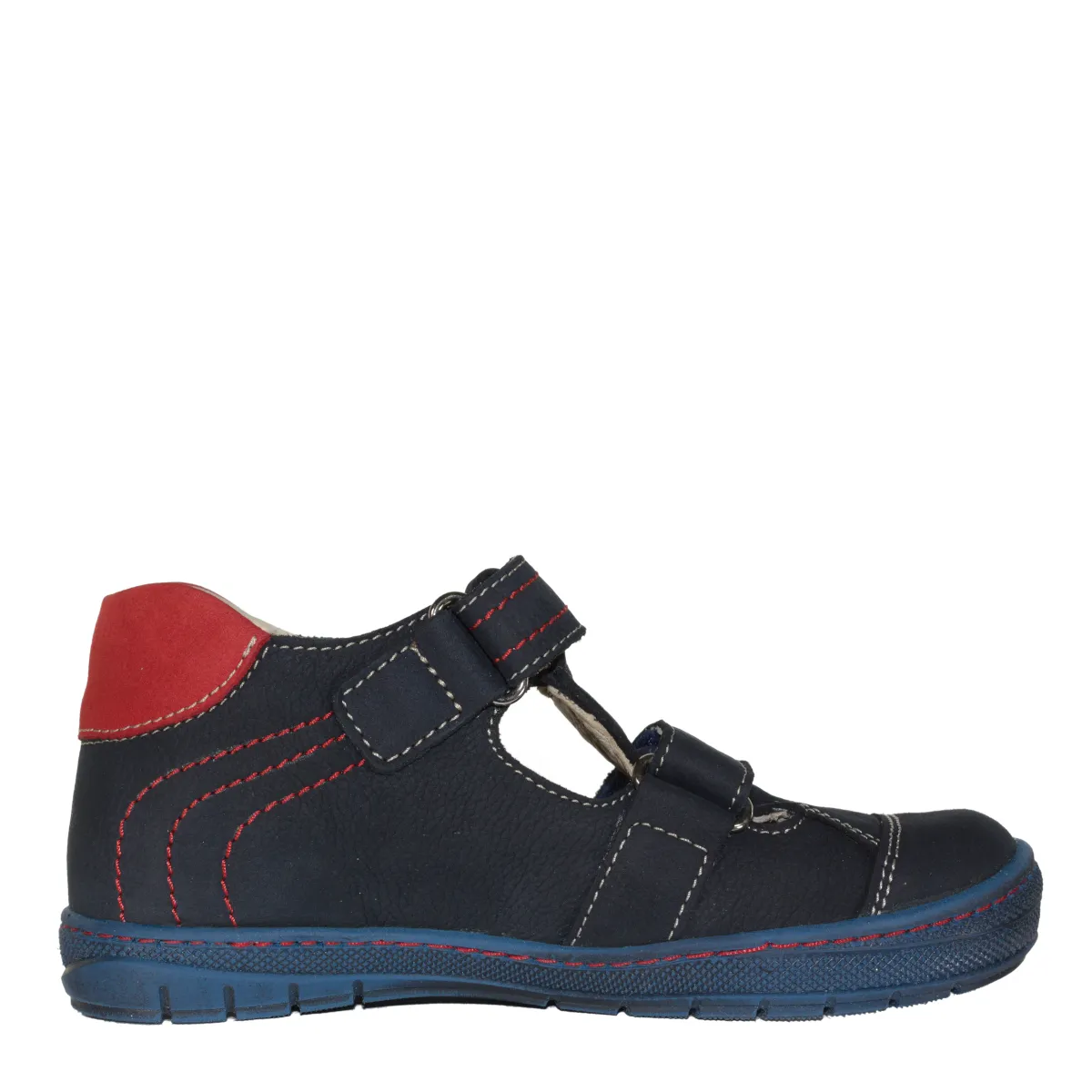 Szamos kid boy sandals in dark blue color and race car pattern with double velcro strap toddler/little kid size