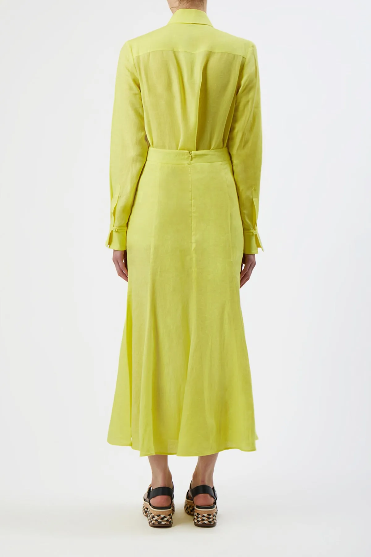 Tate Midi Skirt in Fluorescent Yellow Aloe Linen