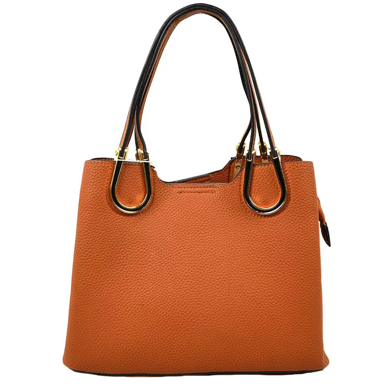 Textured Faux Leather Horseshoe Handle Women's Tote Bag