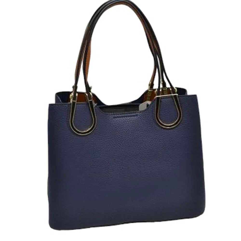 Textured Faux Leather Horseshoe Handle Women's Tote Bag