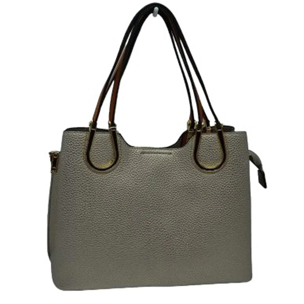 Textured Faux Leather Horseshoe Handle Women's Tote Bag