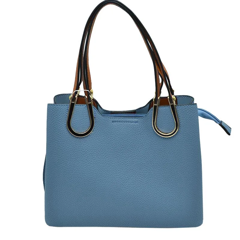 Textured Faux Leather Horseshoe Handle Women's Tote Bag