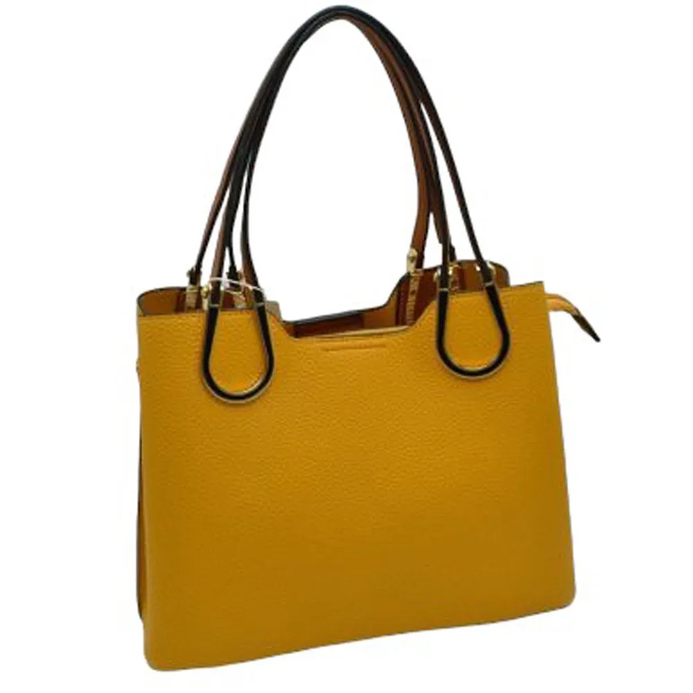 Textured Faux Leather Horseshoe Handle Women's Tote Bag