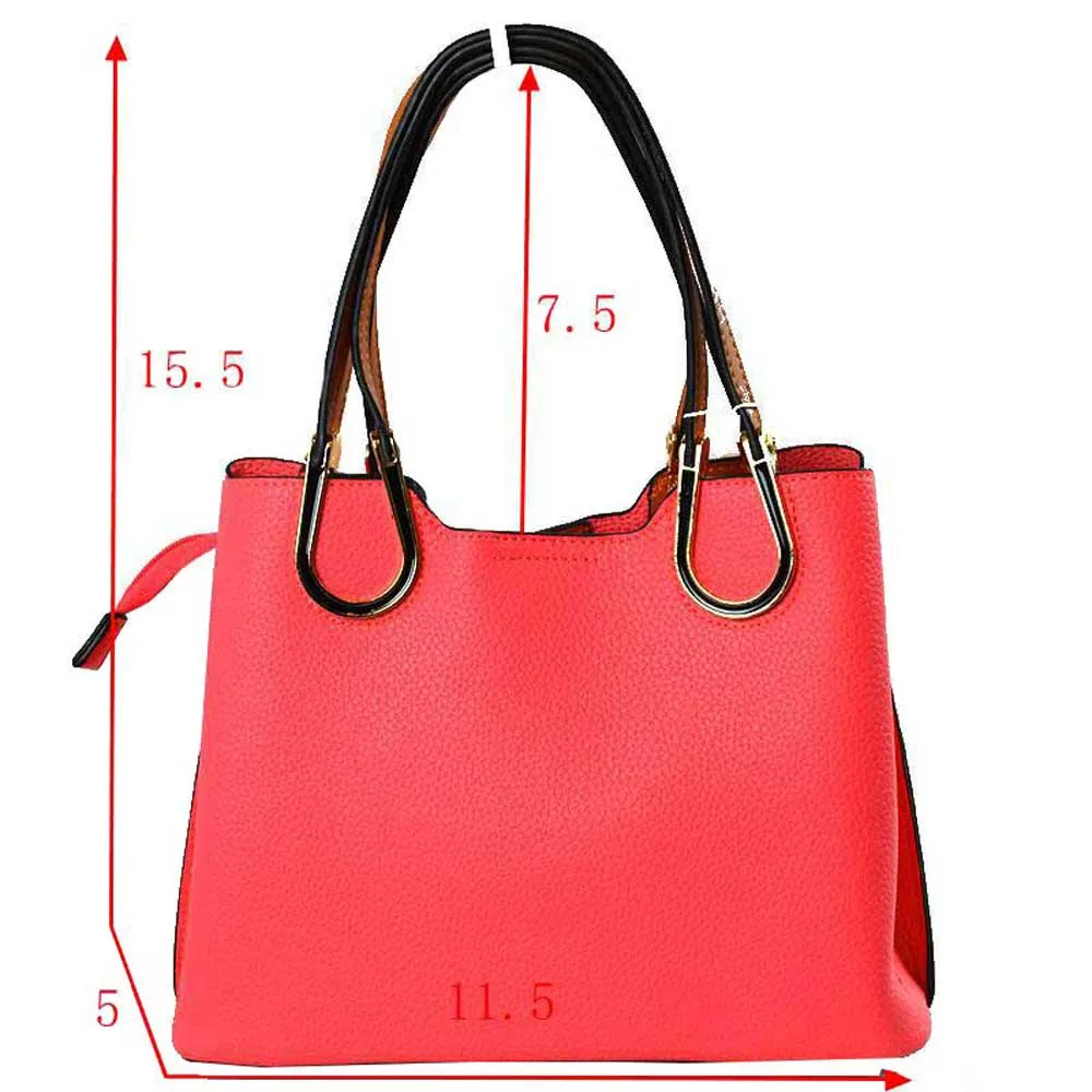 Textured Faux Leather Horseshoe Handle Women's Tote Bag