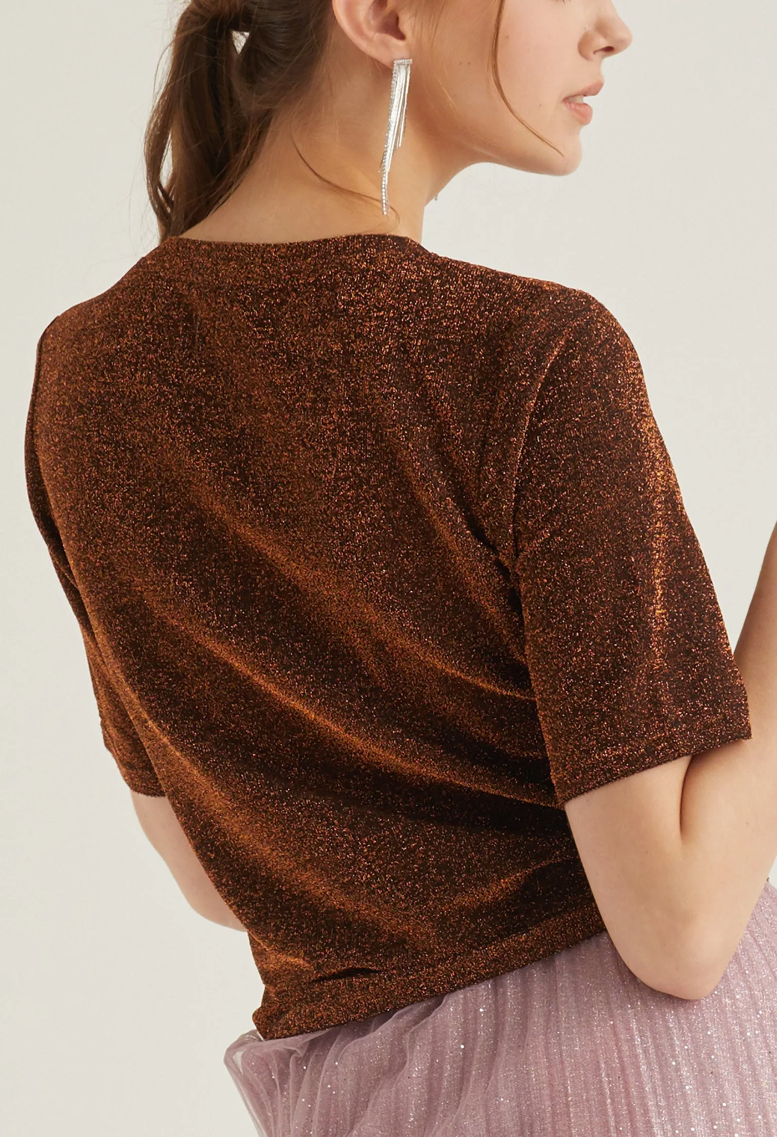 Textured Glitter Crew Neck Top