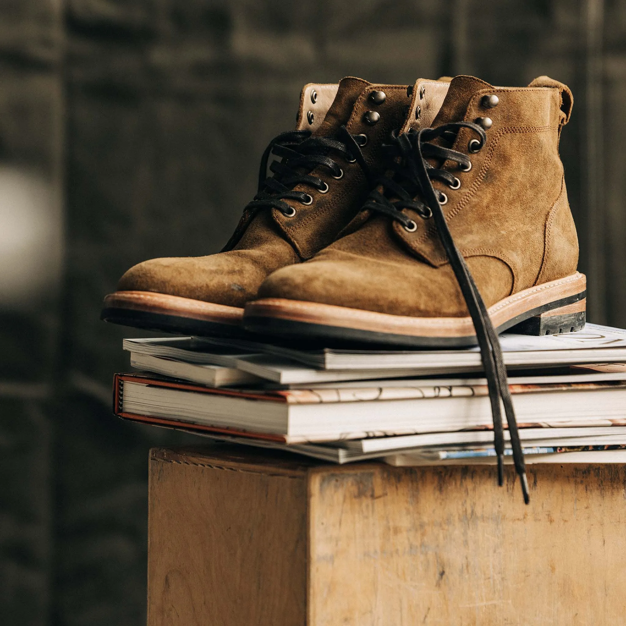 The Trench Boot in Golden Brown Waxed Suede