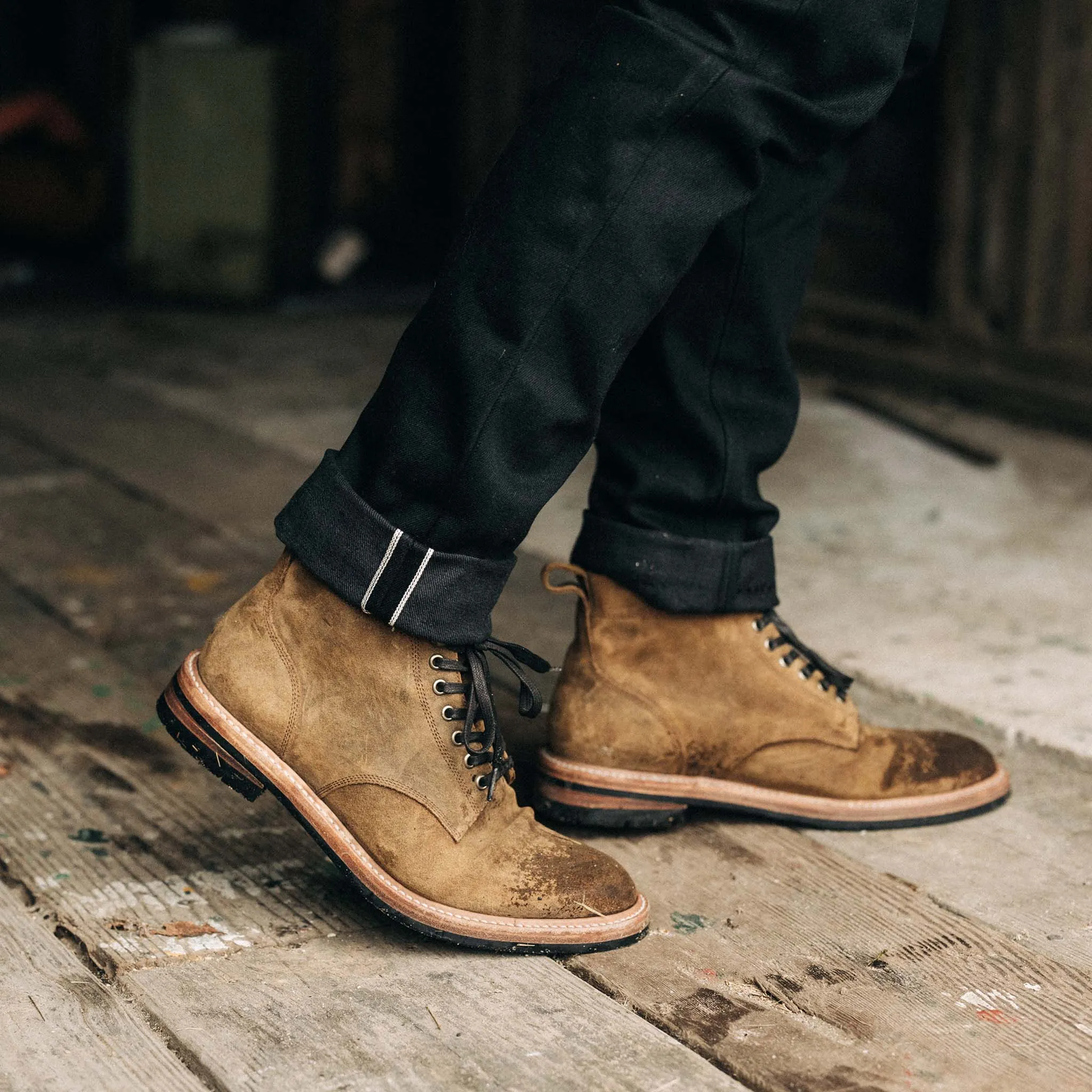 The Trench Boot in Golden Brown Waxed Suede