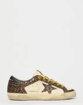 White & Brown Glitter Superstar Sneakers