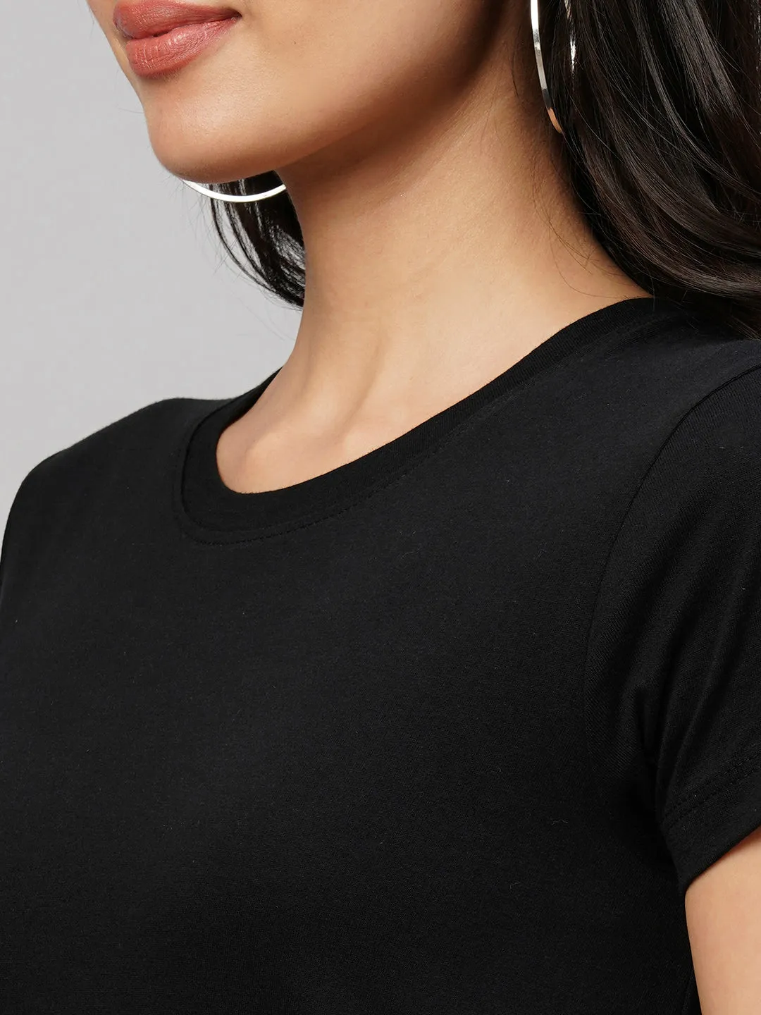 Women's Black Cotton Regular Fit Tshirt