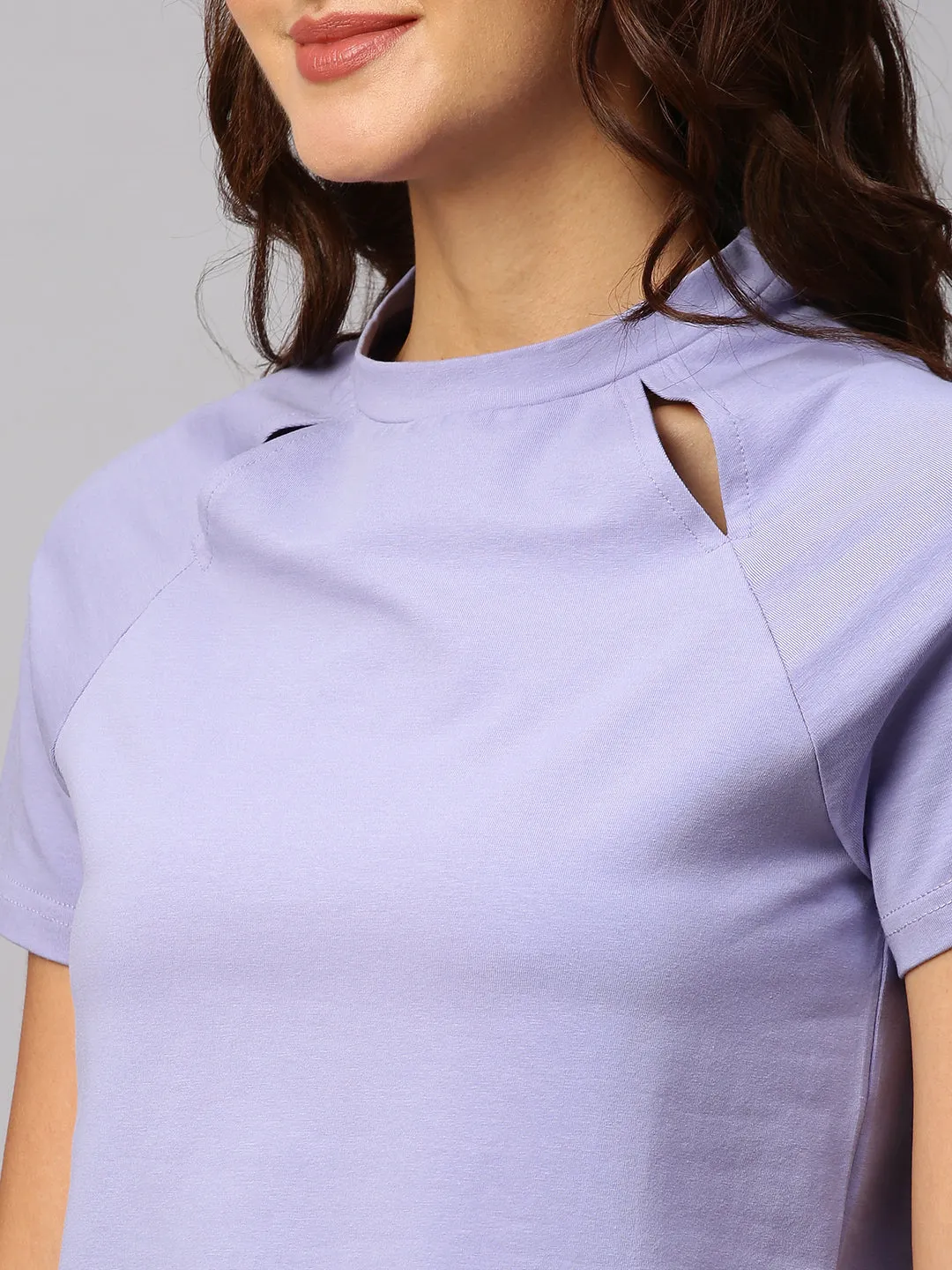 Women's Lavender Cotton Elastane Regular Fit Tshirt