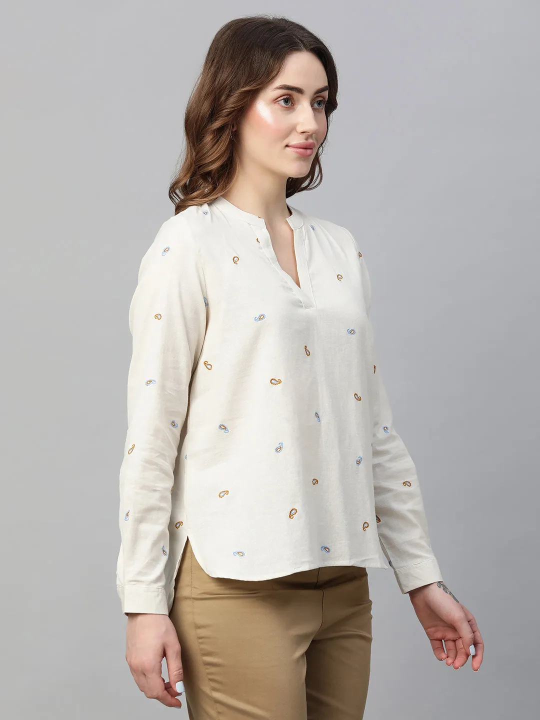 Women's Natural Linen Cotton Regular Fit Blouse