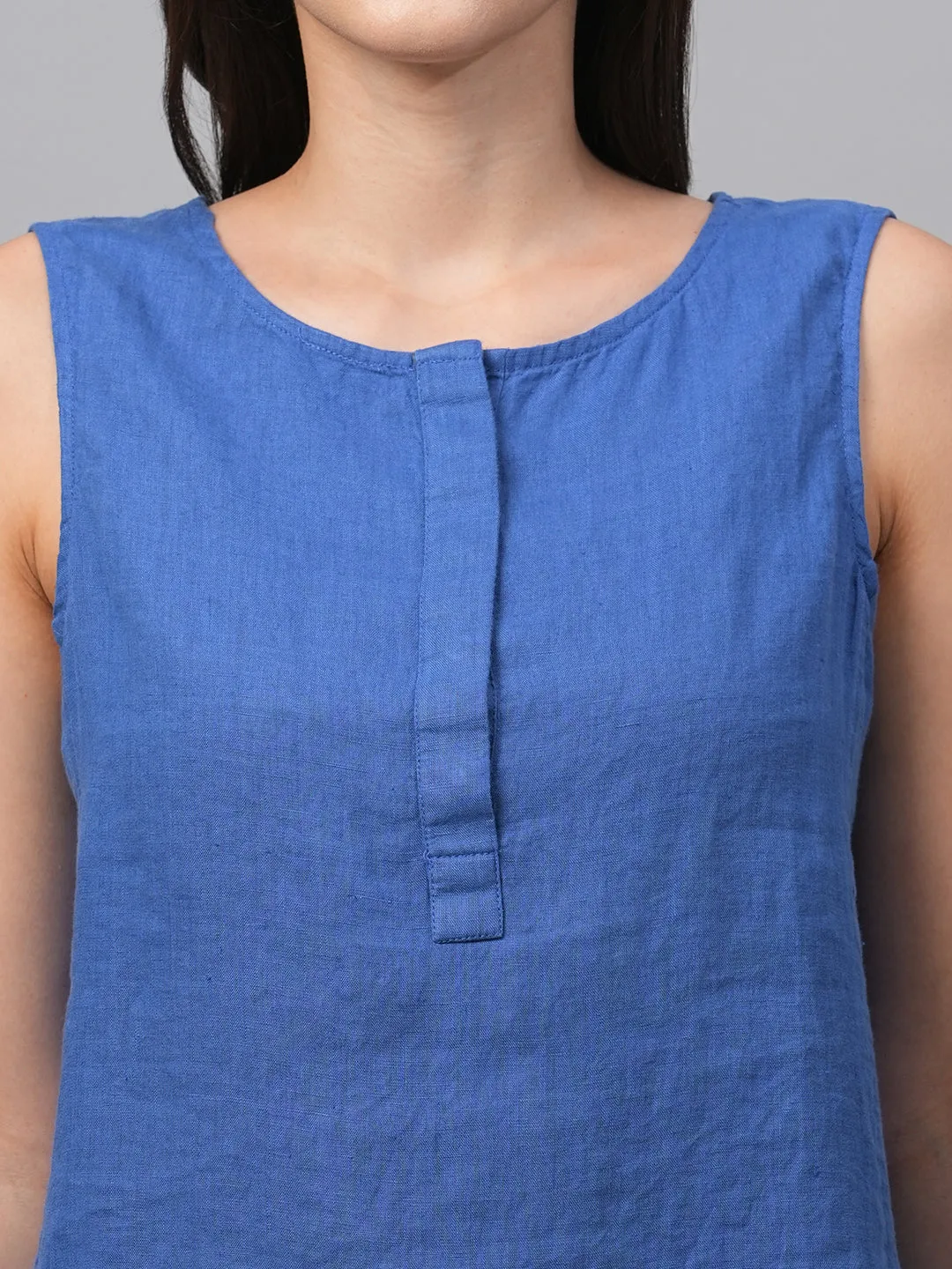 Women's Royalblue Linen Regular Fit Blouse