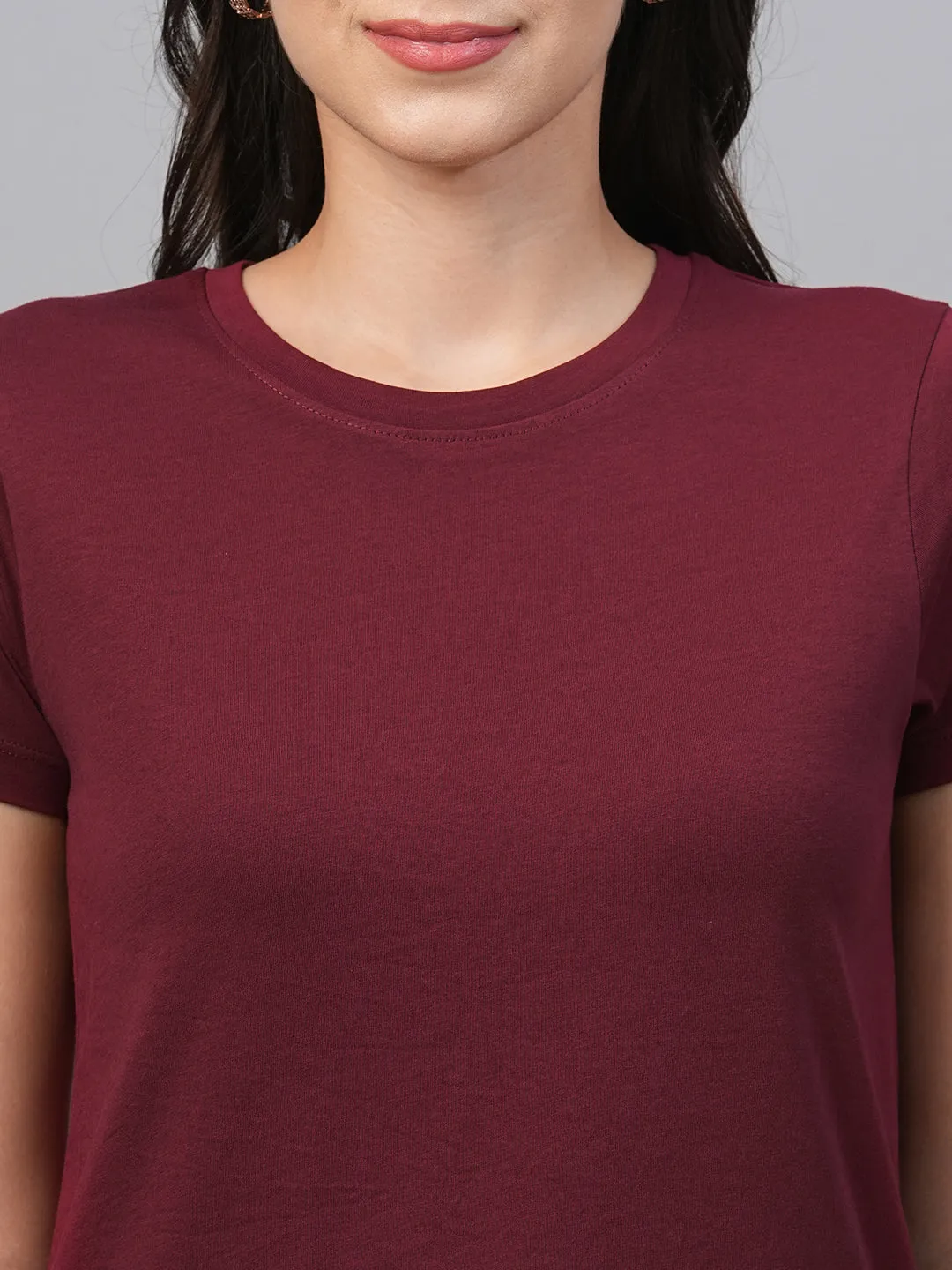 Women's Wine Cotton Regular Fit Tshirt