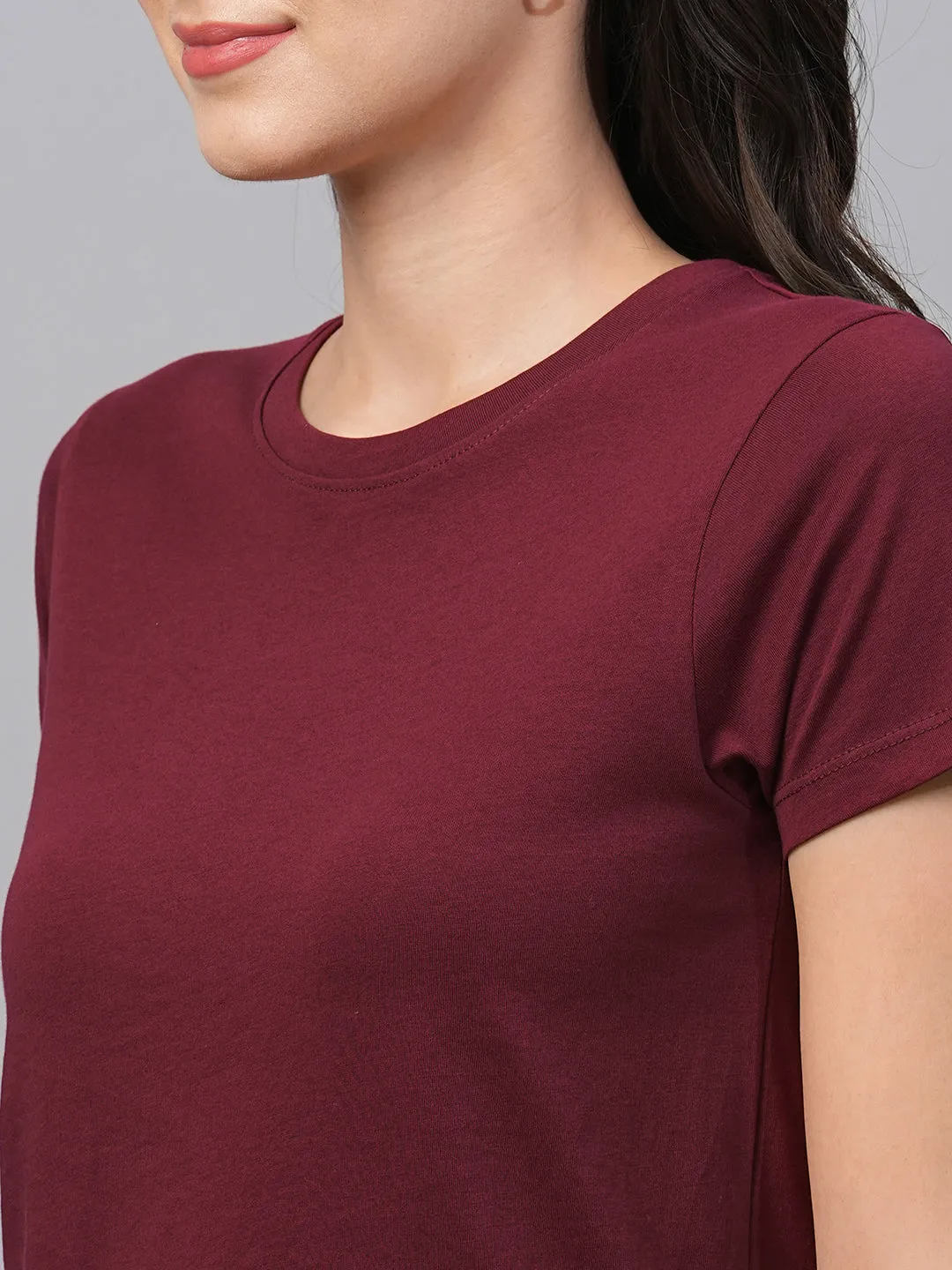 Women's Wine Cotton Regular Fit Tshirt