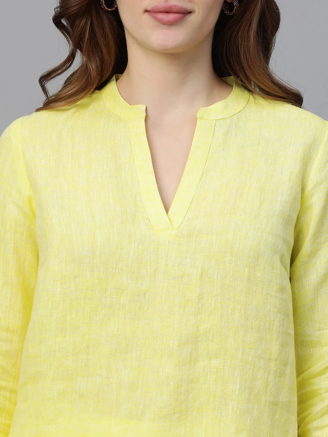 Women's Yellow Linen Regular Fit Blouse