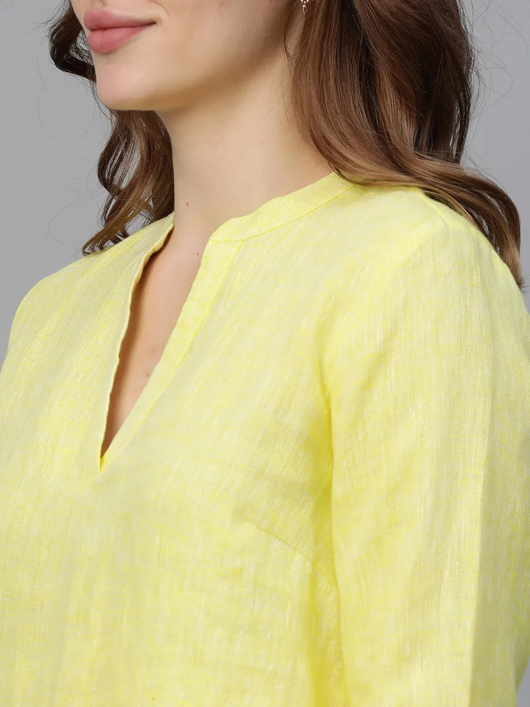 Women's Yellow Linen Regular Fit Blouse